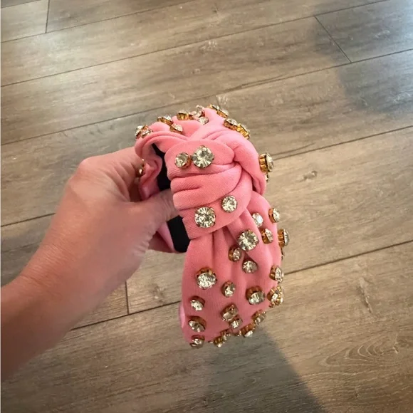 Embellished Pink Knotted Headband with Gold Crystal Accents - Picture 1 of 3